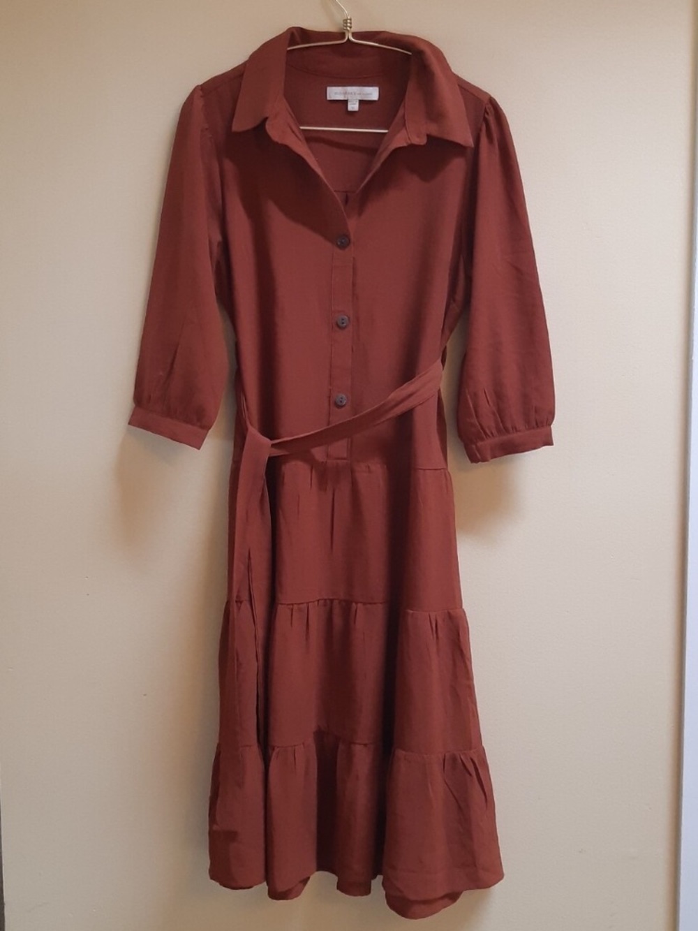 Monteau Los Angeles Tiered Dress in Rusty Brown Size Medium